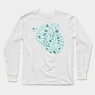 Teal Nature Autumnal Pattern Long Sleeve T-Shirt